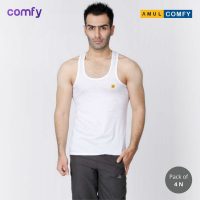 Amul Comfy Men's Cotton Round Neck Vest (Pack 4)