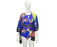 Two Piece Flower Printed Swim Suit with Outer for women