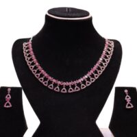 Ruby Simple Necklace White Stone Studded American Diamond Set for women