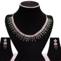 Emerald Necklace White Stone Studded American Diamond Set