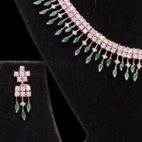 Emerald Necklace White Stone Studded American Diamond Set - Image 2