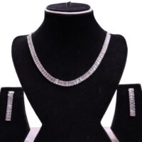 Simple one line Necklace White Stone Studded American Diamond Set for women
