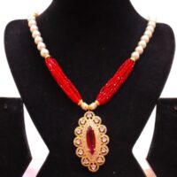 Moti Hydro crystal mix Ruby Pendant Necklace for women