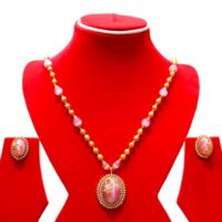 Ball Chain with Baby Pink Color Stone Set Flower design for women