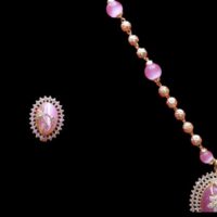 Ball Chain with Baby Pink Color Stone Set Flower design for women - Image 3