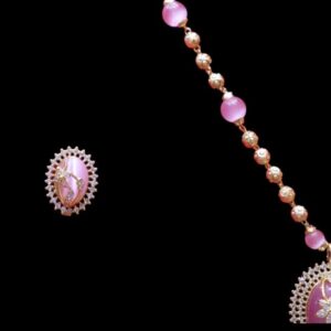 Ball Chain with Baby Pink Color Stone Set Flower design for women - Image 3