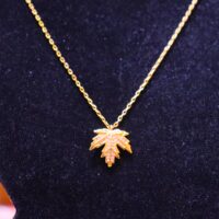 Goldplated Maple Leaf Design Chain Locket with stones for women - Image 2
