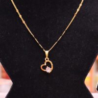 Gold Plated Heart with Stone design Locket With Chain For Women