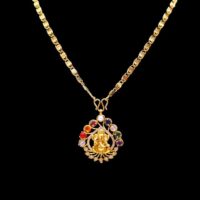 Gold Plated Beautiful Navratna Stones Locket Chain for Women - Image 2