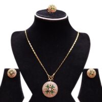 Goldplated Pendant Top Set with Fingering for women Emerald Green Stones