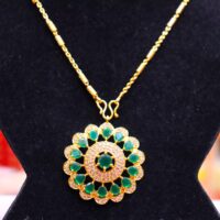 Goldplated Green stone Pendant Top Set for women with beautiful AD Stones - Image 2