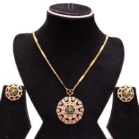 Goldplated Green stone Pendant Top Set for women with beautiful AD Stones
