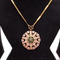 Goldplated Green stone Pendant Top Set for women with beautiful AD Stones - Image 2