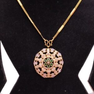 Goldplated Green stone Pendant Top Set for women with beautiful AD Stones - Image 2