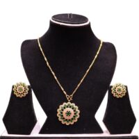 Goldplated Green stone Pendant Top Set for women with beautiful AD Stones