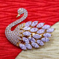 Gold plated Beautiful Stones Swan design Brooch For Women