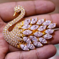 Gold plated Beautiful Stones Swan design Brooch For Women - Image 2