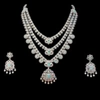 AD Set Necklace Three Layers Heavy Stone Studded American Diamond Set for women
