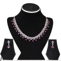 Necklace Simple Ruby Stone Studded American Diamond Set for women