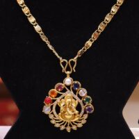 Gold Plated Beautiful Navratna Stones Locket Chain for Women