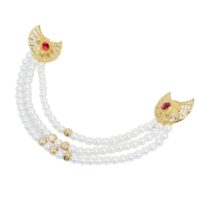 Gold Plated White Moti Chandrama Hair Clip For Women