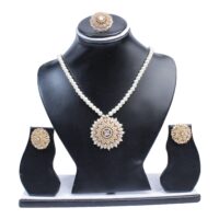 White Moti Necklace With Ring & Earring Set For Women
