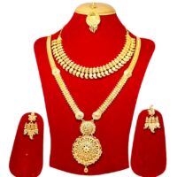 Golden Plated Rani Har Set with Necklace , Mangtikka & Earrings For Women