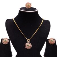 Goldplated Pendant Top Set with Fingering for women with beautiful Green Stones