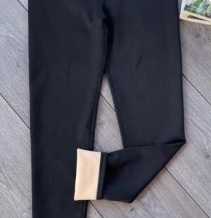 Winter Thick Fur Black High Waist Leggings for Women - Image 4