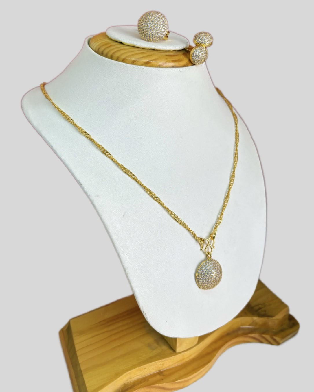 Gold-Plated Pavé Cubic Zirconia Pendant Necklace & Earring Set Gold-Plated Pavé Cubic Zirconia Pendant Necklace & Earring Set - Image 1