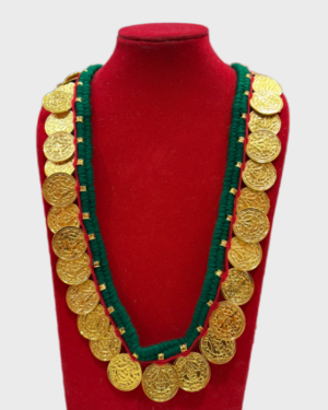 Gold-Plated Nepali Traditional Hamel (Coin Haar) Necklace with Green Thread Base - Image 2