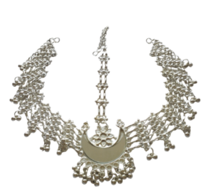 Moon-Shaped Silver Oxidized Bindiya (Sirbandi) Set – Traditional Tharu Cultural Ornament - Image 2
