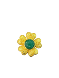 Gold-Filled Green CZ Artisan Curved Flower Charm Brooch