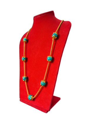 Gold-Plated Necklace with Turquoise Gemstone Beads - Image 2
