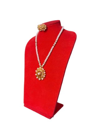 Opulent Gold-Plated Pearl Necklace Set with Sun Pendant - Image 2