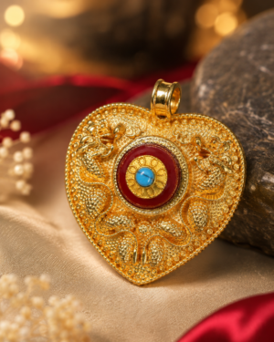 Heart-Shaped Gold-Plated Pendant with Red Center & Blue Evil Eye – Protective Charm Necklace - Image 2