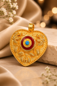 Heart-Shaped Gold-Plated Pendant with Red Center & Blue Evil Eye – Protective Charm Necklace - Image 4