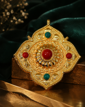 Gold-Plated Nepali-Tibetan pendant with Red & Turquoise Stones - Image 2