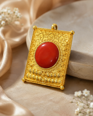 Gold-Plated Orange Coral Pendant - Image 2