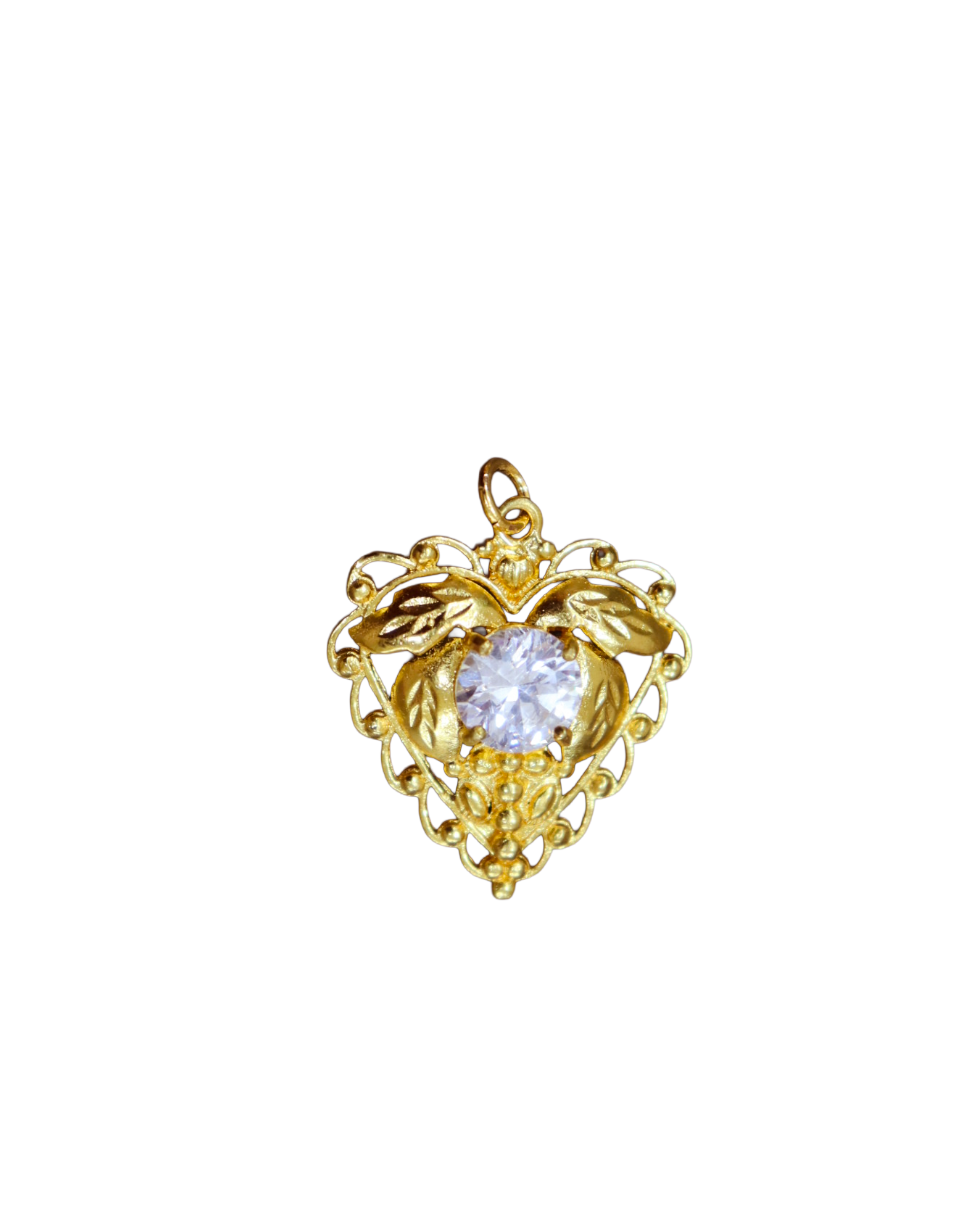 78fCrCghEPRAbTCzcbBc3Akmt7XFnZHOSTQMalhN Gold-Toned Filigree Heart Pendant with CZ Stone - Image 1