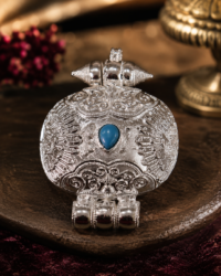 Tibetan Silver Gau (Prayer Box) Amulet Pendant with Central Turquoise Stone - Image 3