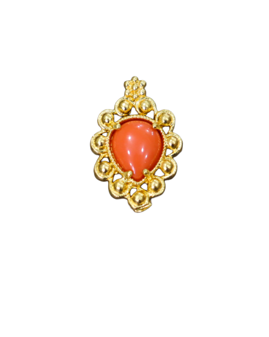 Antique 14K Gold Cannetille Coral Cabochon Pendant Vintage Filigree Jewelry Antique 14K Gold Cannetille Coral Cabochon Pendant | Vintage Filigree Jewelry - Image 1