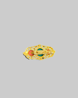 Antique Chinese Gilt Silver Filigree Turquoise & Coral Brooch Panel - Image 2