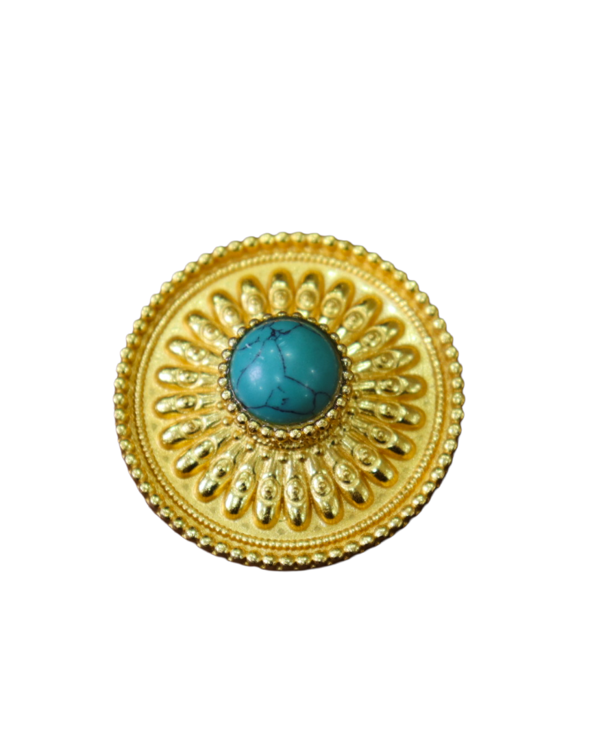Baroque Style Turquoise Concho Rivet Brooch Ornate Western-Inspired Jewelry Baroque Style Turquoise Concho Rivet Brooch | Ornate Western-Inspired Jewelry - Image 1