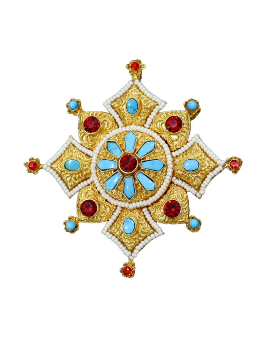 CBMWJq9nxev2L4nulFj6jaIFVlkeP23YUzaHHVWf Gold-Plated Tibetan Ghau (Khau) Amulet Pendant – Turquoise & Coral Inlay Prayer Box - Image 1