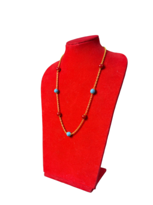 Gold Chain Necklace with Turquoise & Coral Beads - Image 2