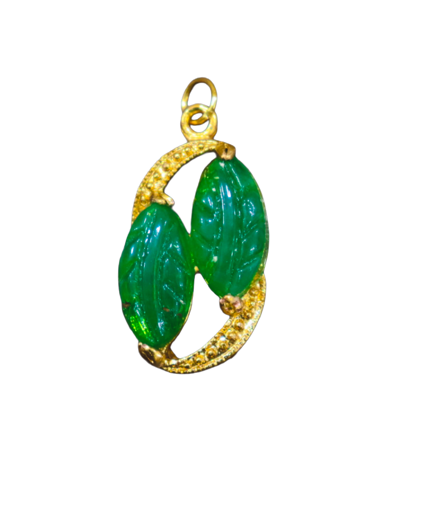Carved Green Jade Leaf Pendant in Yellow Gold Carved Green Jade Leaf Pendant in Yellow Gold - Image 1