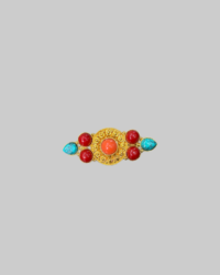 Chinese Gilt Silver Filigree Panel Brooch with Turquoise & Coral