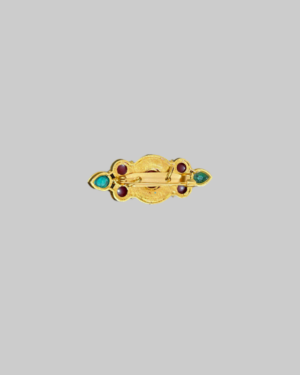 Chinese Gilt Silver Filigree Panel Brooch with Turquoise & Coral - Image 2