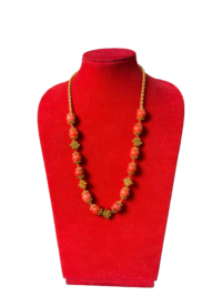 Coral & Gold-Plated Beaded Mala Necklace with Knot-Style Spacers